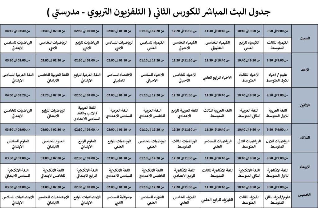 وزارة التربية تستأنف الدراسة الإلكترونية وتعلن جدول بث الدروس اليومية